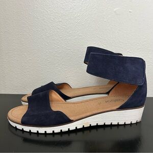 Gabor 44.570 Navy Blue Suede Wedge Sandal Women’s 7.5 Ankle Strap Hook & Loop